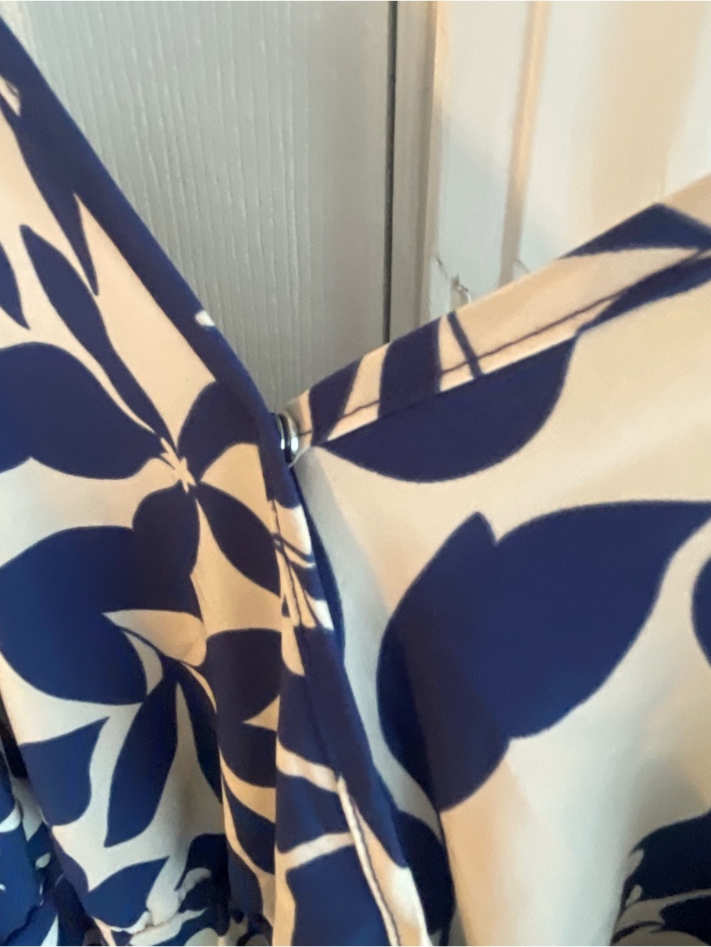 Navy and White Floral Maxi Dress with V-Neck and Spaghetti Straps - Picture 3 of 4
